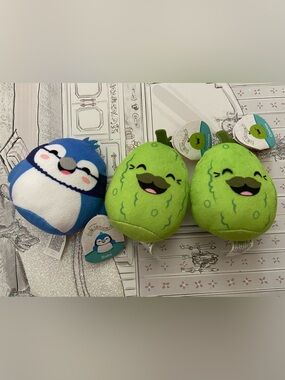 Squishmallows Charles Green Pickle Plush with Mustache and Babs the bird